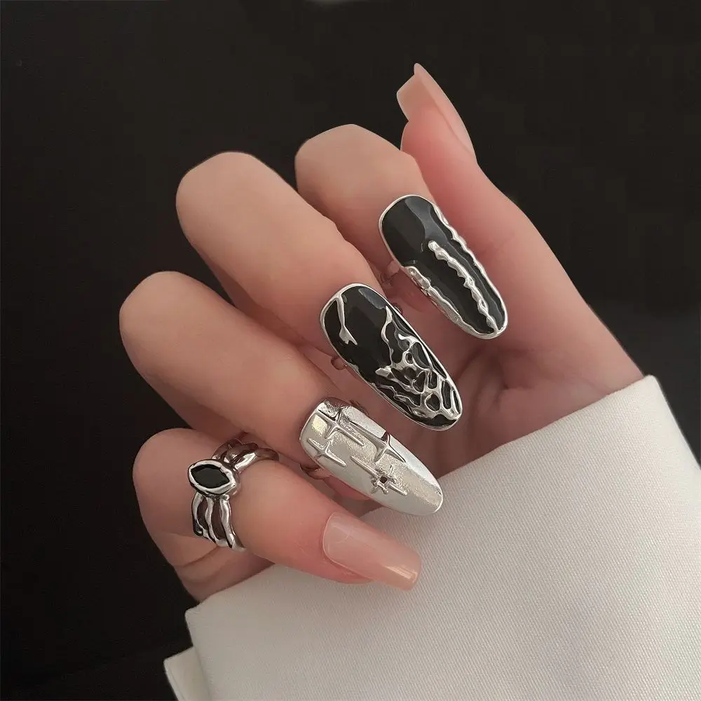 Fashion Nail Ring Alloy Finger Nail Tip Ring Metal Long Nail Cover Decorative False Nail Ring Rhinestone Heart Finger Jewelry