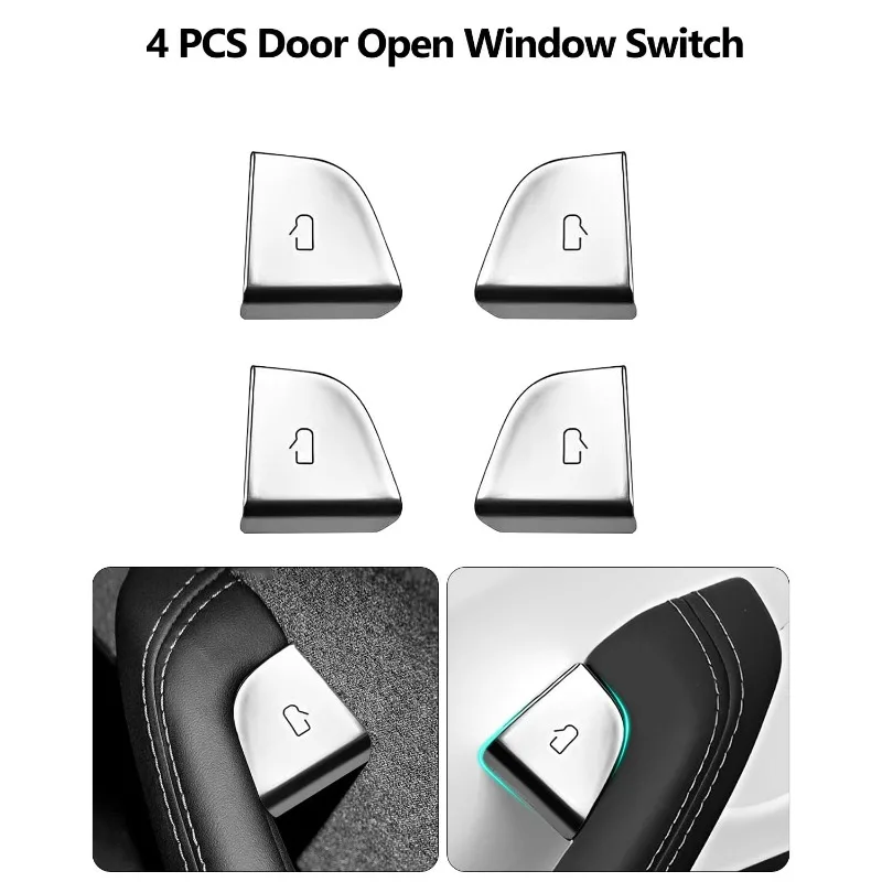 4pcs Car Door Button Stickers for Tesla for Model Y Decor Accessories Open Door Button Trim Patch for Tesla for Model Y
