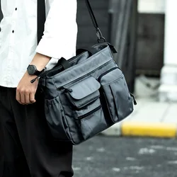 Muti' Pocket Zipper Nylon Men Shoulder Bag Laptop Briefcase Handbags Vintage Travel Commuter Business Messenger Crossbody Bag