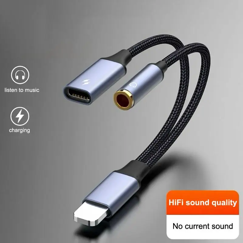2 In 1 USB C To 3.5mm Headphone And Charger Adapter PD 60W Quick Charging Cable Aux Jack Adapter For Mobile Phone Pad