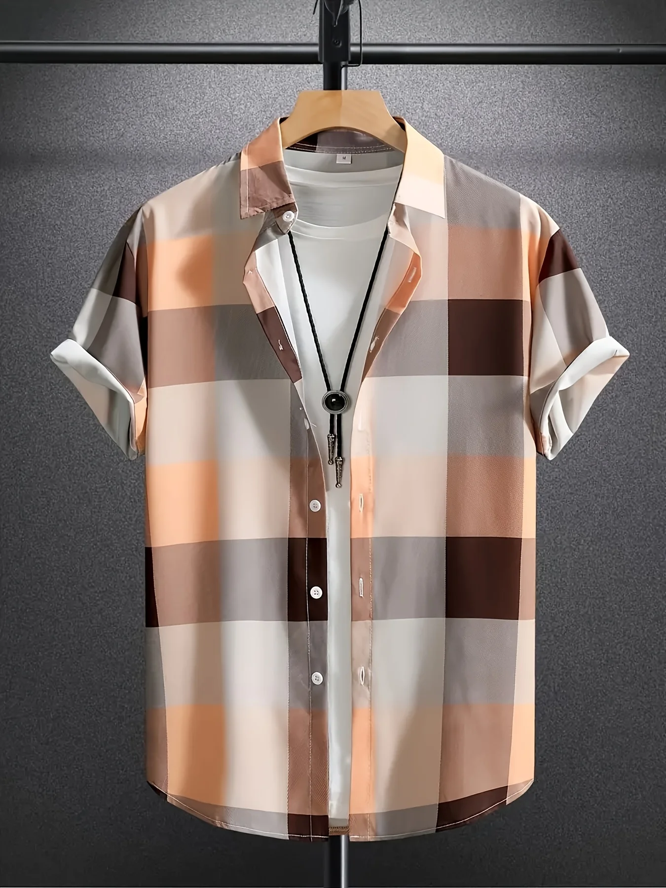 

2026 Summer New Style Men's Short-Sleeved Shirt with 3D Check Pattern Print Street Casual Fashion Comfortable and Soft