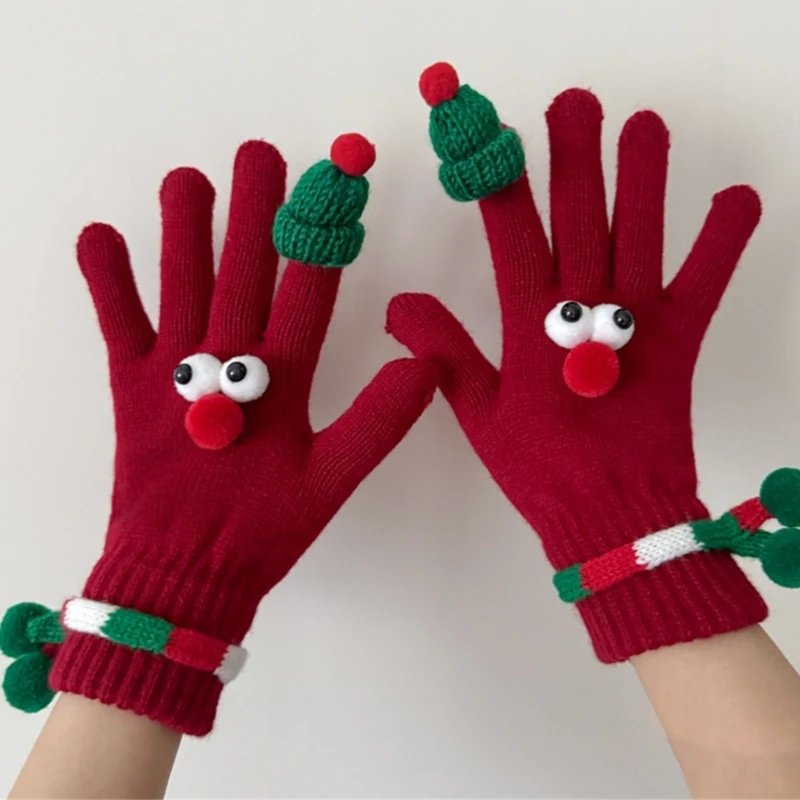 Tema navideño Sombrero Papá Noel Guantes Guantes Navidad flexibles Screentouch Handwear