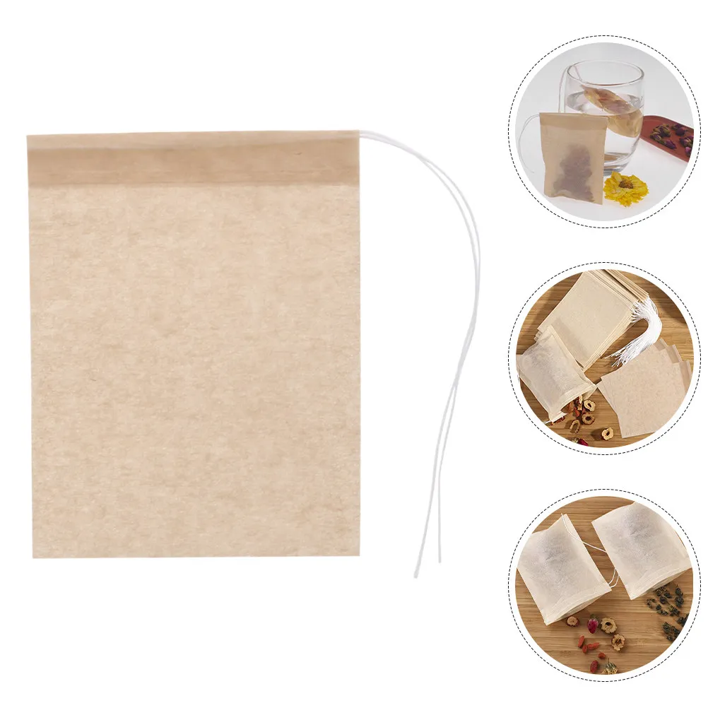 100Pcs Tea Filter Bags Drawstring Unbleached Paper Infuser for Loose Leaf Tea Coffee and Herbal Brewing