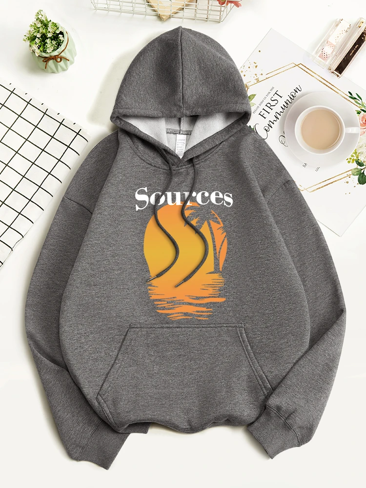 Sunset On The Coast Of Hawaiiprinted Cotton Hoody Pocket Cotton Outerwear Fashion Hat Rope Tracksuit Simple Oversize Sweatshirts