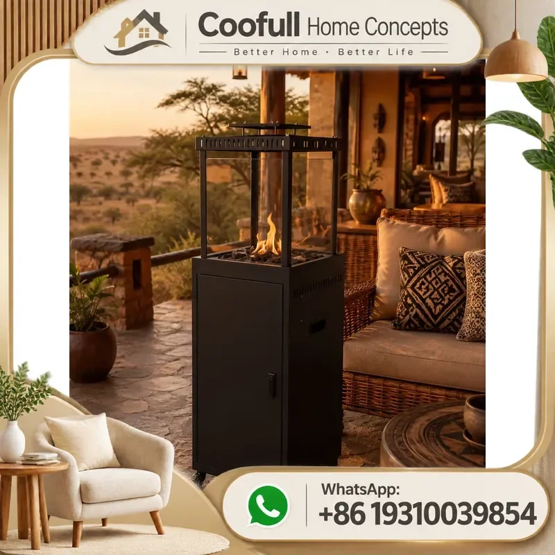 For Outdoor Gas Patio Heater 9KW Steel Propane Fire Pit On Wheels Piezo Ignition ETL Certified Garden Heating