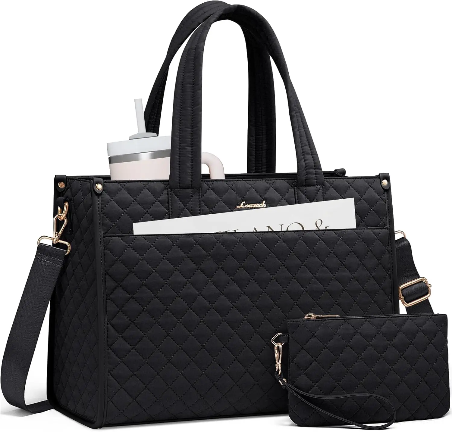 

Laptop Tote Bag for Women, 15.6 Inch Canvas Shoulder Bag with Clutch Purse, Lightweight Office & Travel Bag