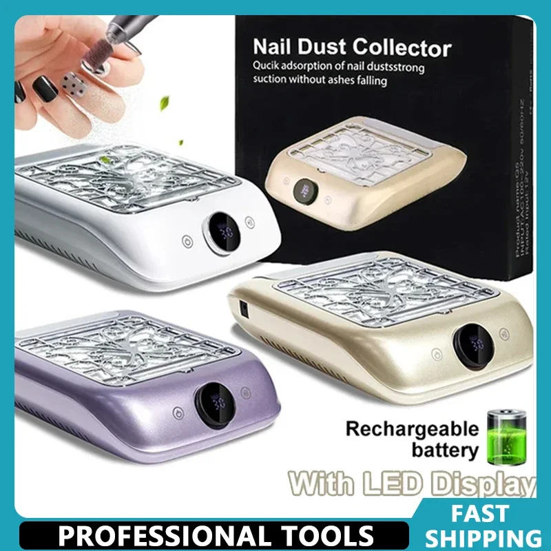 

Rechargeable Powerful Nail Dust Vacuum Collector Cordless Nails Dust Extractor With LED Display Adjustable Speed Manicure Tools