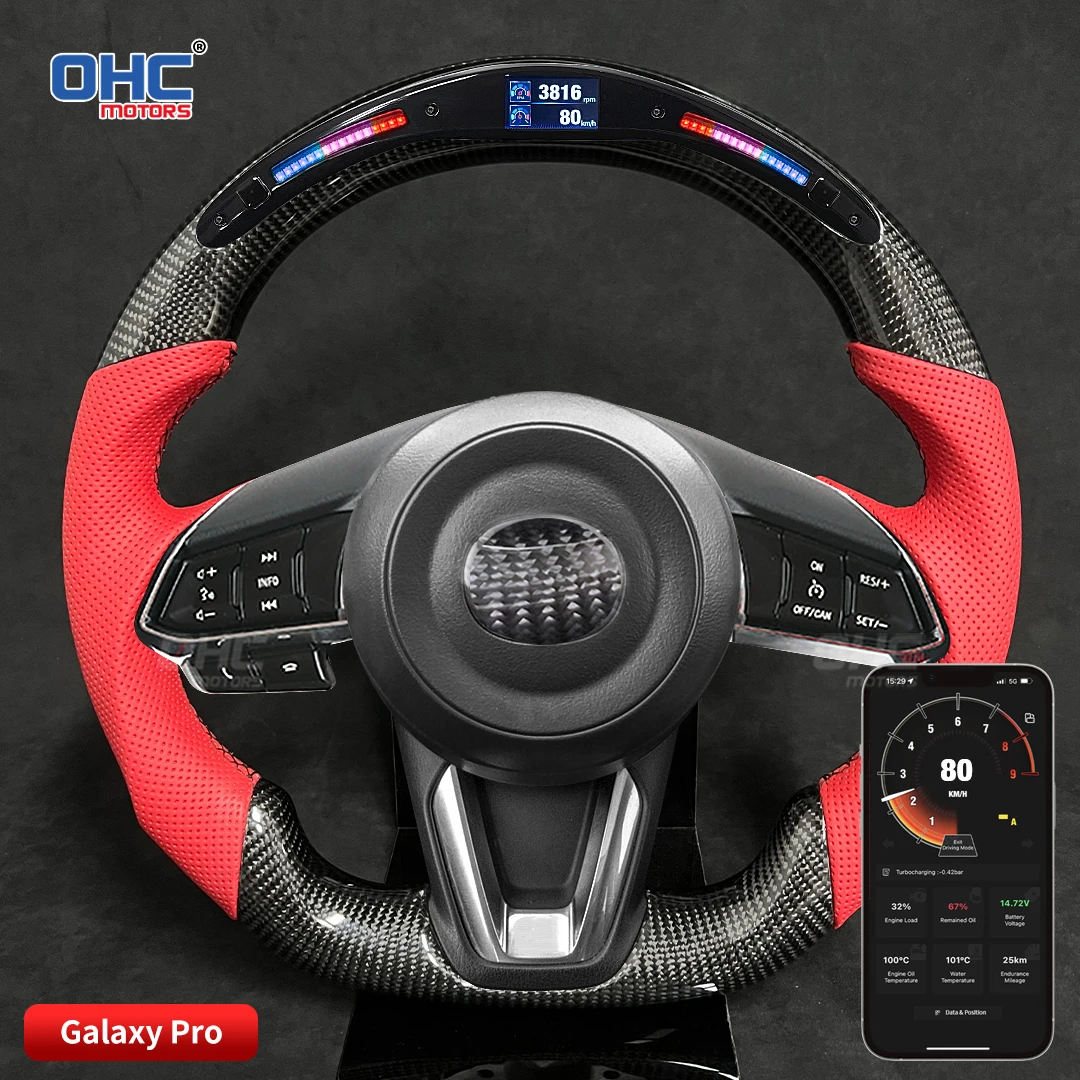 

100% Real Carbon Fiber LED Steering Wheel compatible for Mazda 3 Mazda 6 CX-4 CX-5 RX-7 BT-50 LED Performance OHC Motors