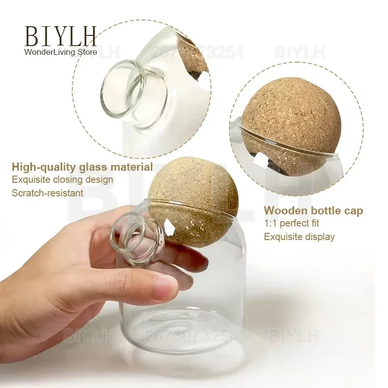 Glass Small Vase Transparent Hydroponic Plant Vase With Bamboo Tray Home decoration Planting Green Plants Small Flower Bottle