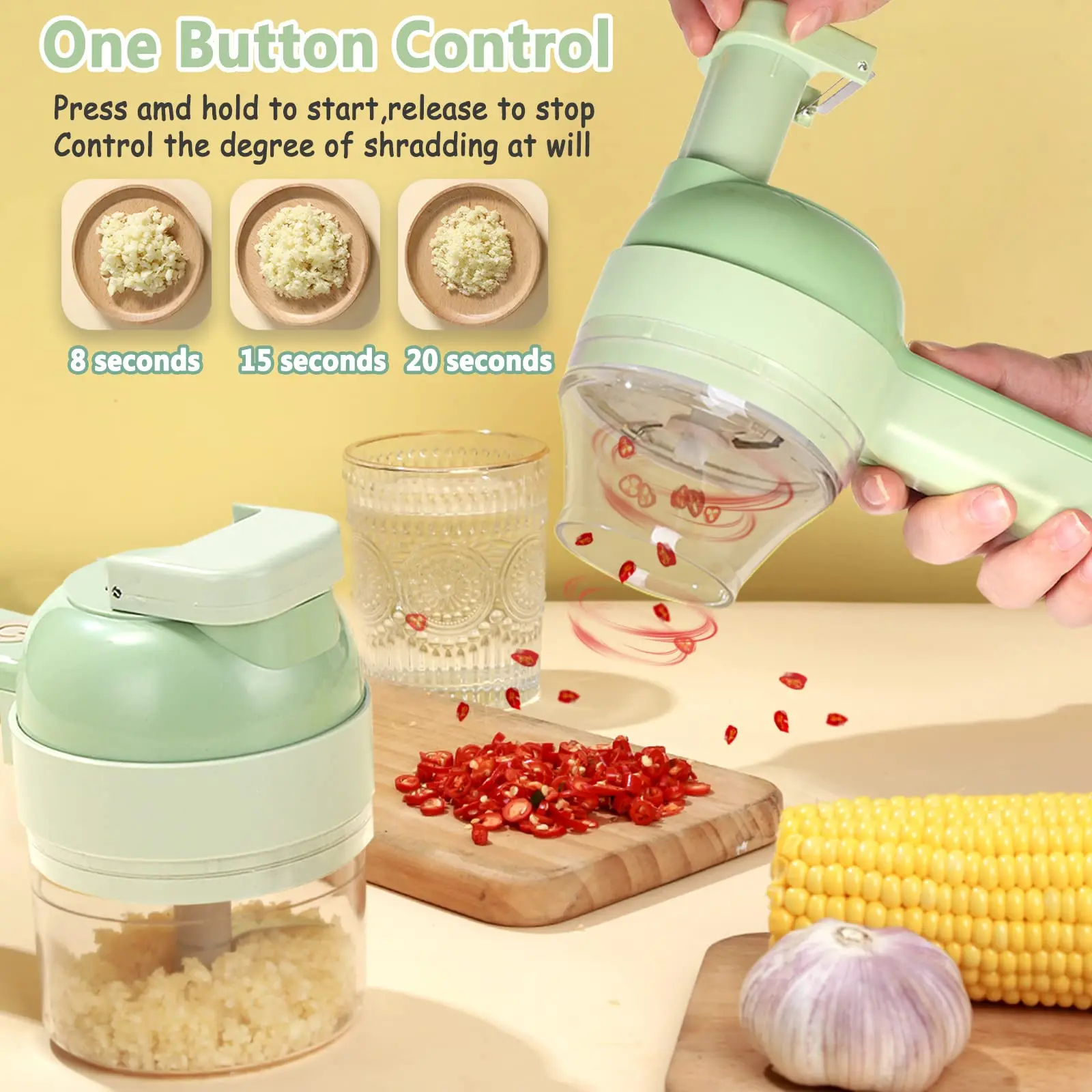 4In1 Electric Vegetable Cutter Set Handheld Wireless Electric Garlic Masher Food Chopper Meat Grinder Machine Food Peel Slice