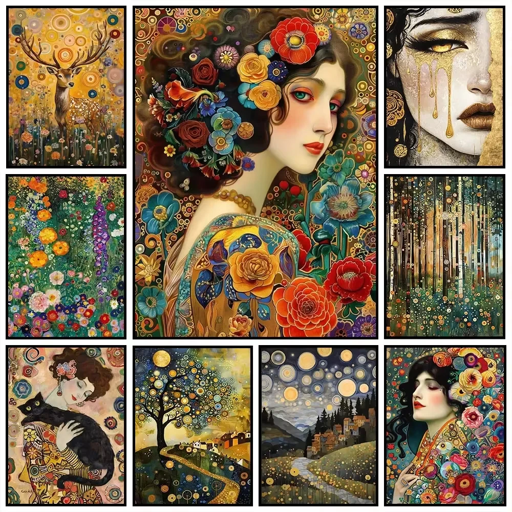 1 Stück rahmenloses digitales Ölgemälde nach Zahlen, inspiriert von Gustav Klimt, Malen nach Zahlen, Heimdekoration, Wandkunst, perfektes Geschenk
