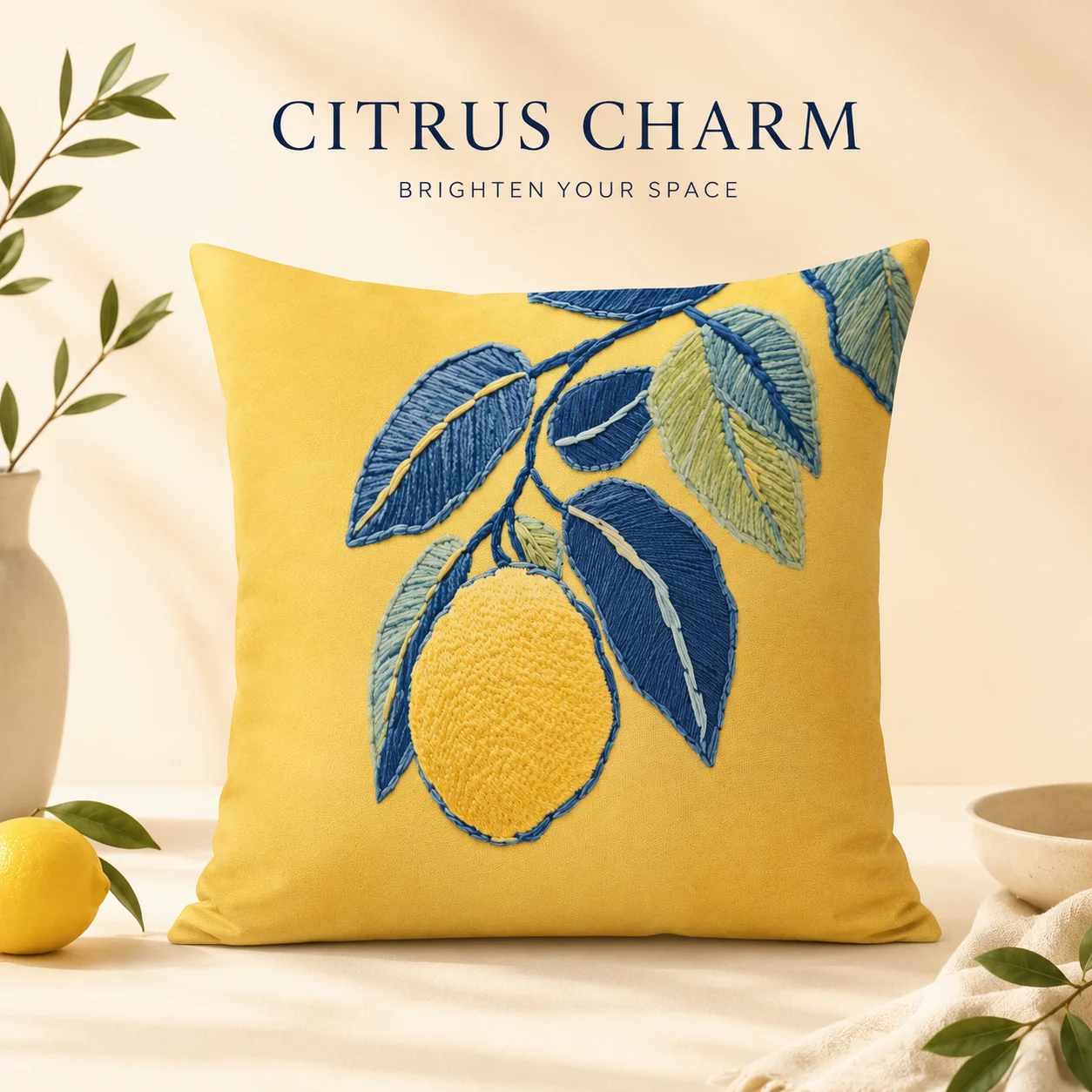 

Summer Yellow Lemon Pillowcase Peach Skin 2D Flat Printed Fruit Cushion Cover For Sofa Living Room Farmhouse Home Decor