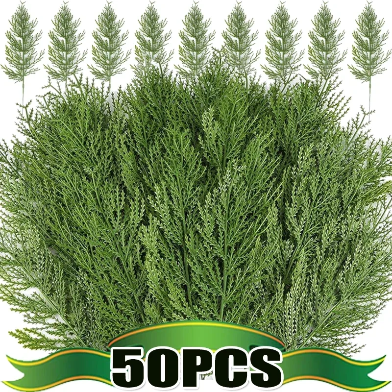 50/1Pcs Artificial Pine Branches Fake Plants Leaves Xmas Tree Green Pine DIY Wreath New Year Christmas Party Home Decoration