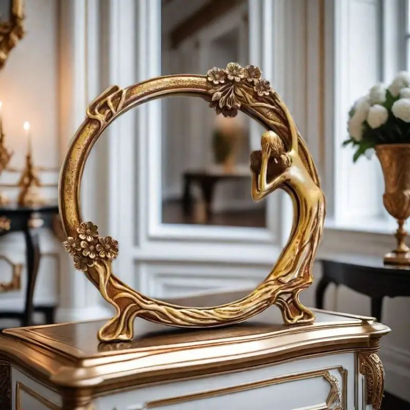 Retro French Relief Makeup Mirror Desktop Makeup Mirror Ornament Resin Mirror Crafts Home Decoration Accessories