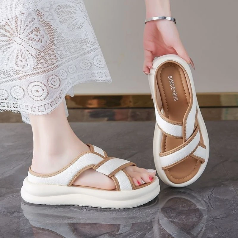 

Сандалии на платформе из ПУ-резины, средний каблук 3,5 см, удобные, нескользящие, повседневные, для прогулок, пляжа, улицы, модные женские туфли