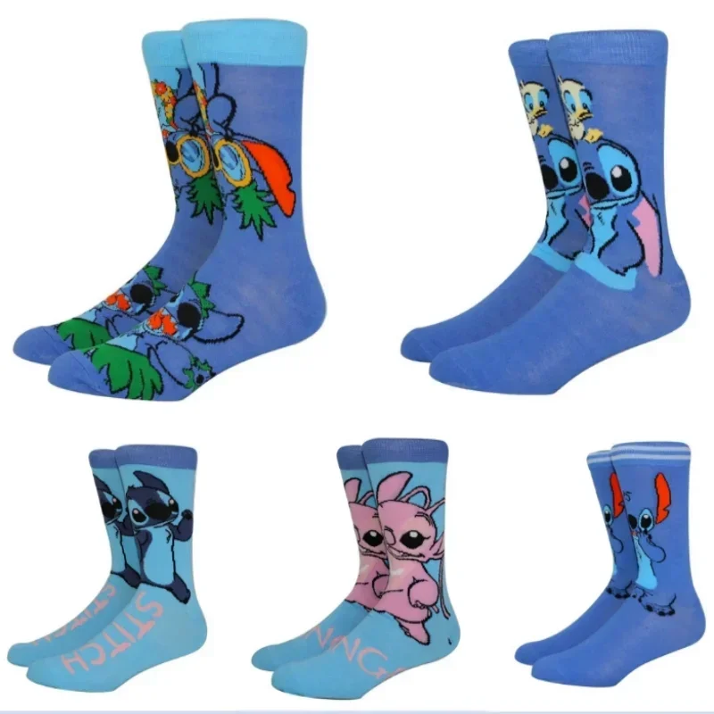 

5pairs Cute New Anime Disney Stitich Tube Socks Comfortable and Warm for Four Seasons Men Women Mid-Calf Socks Christmas Gifts