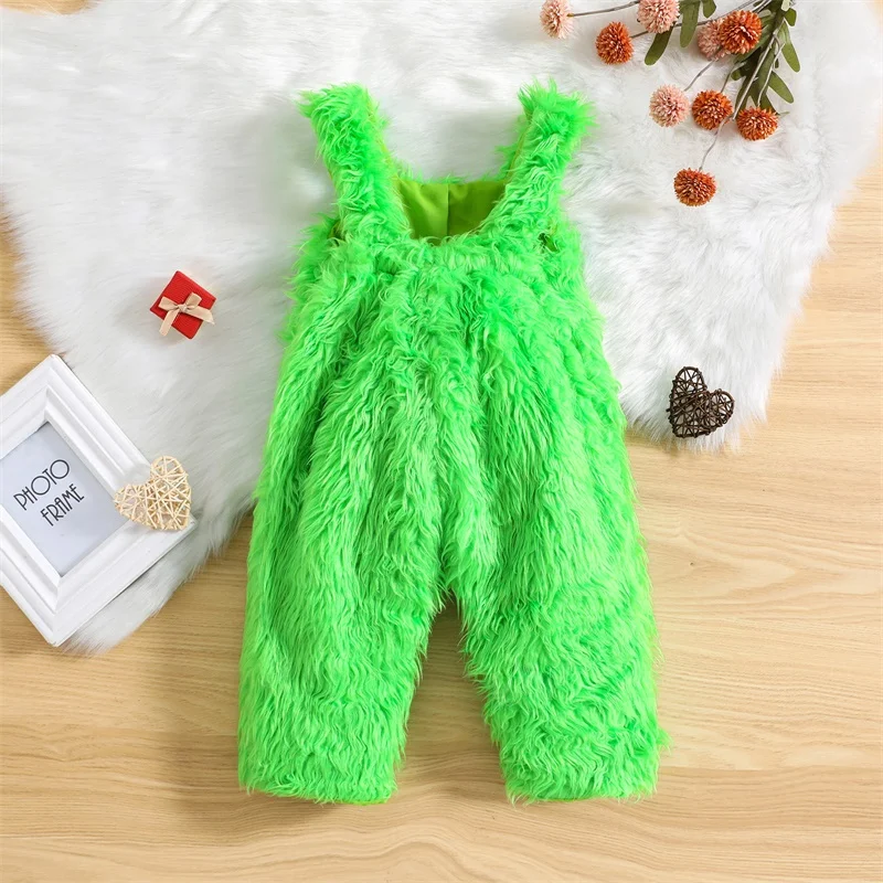 Toddler Children Baby Boys Christmas Outfits Long Sleeve Jumpsuit Grinch Green Furry Red Heart Overall Fall Winter