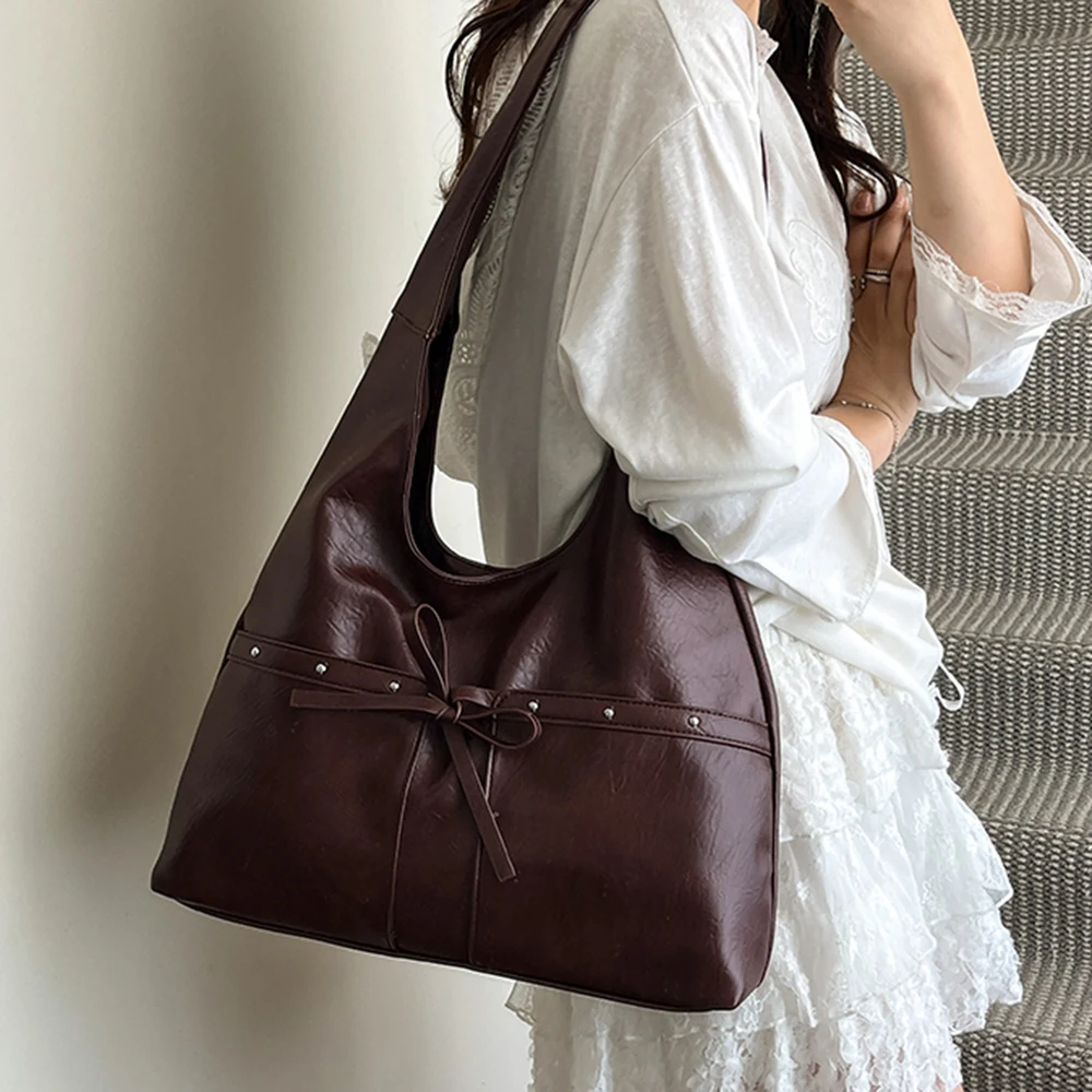 

Large Capacity Underarm Bag for Women New Fashion Bow Decor Handheld One Shoulder Bag Autumn Winter Daily Commuter Tote Bag