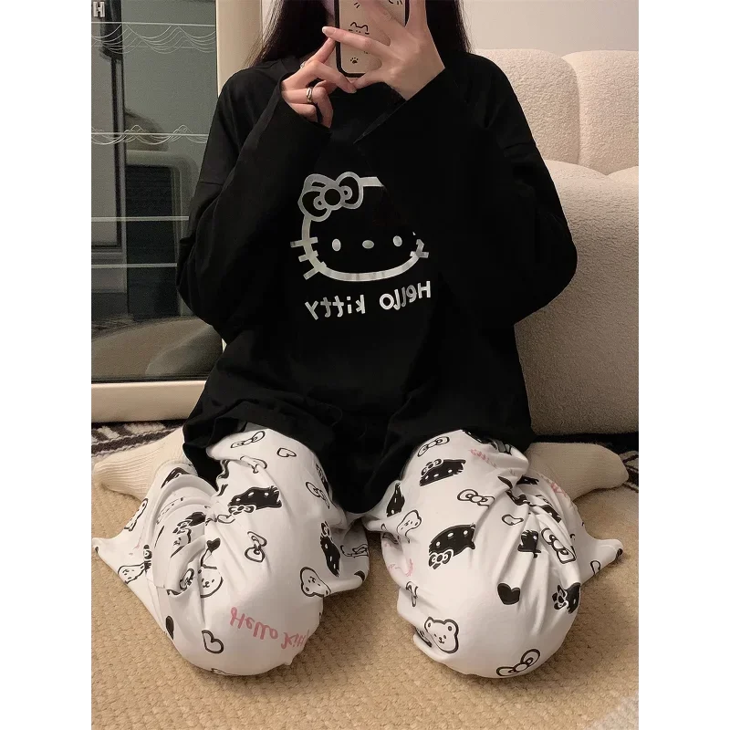 Mingchuang Premium Sanrio Hello Kitty Autumn Cotton Pajamas Long Sleeves Pants Two-piece Casual Loungewear Women\'s Pajamas