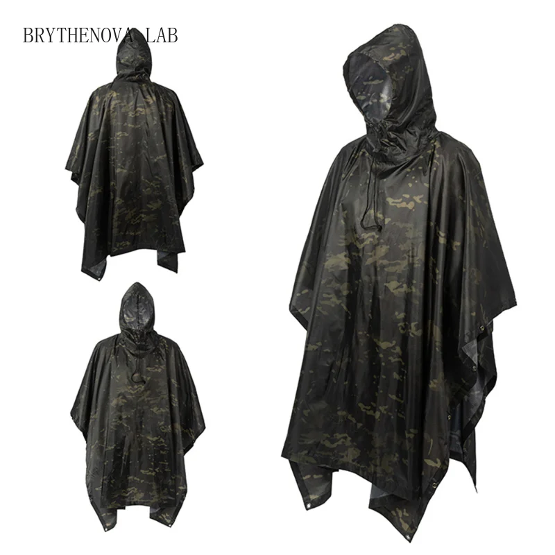 Outdoor Hooded Breathable Rainwear Camo Poncho Army Tactical Raincoat Hiking Camping Hunting Birdwatching Suit Travel Rain Gears