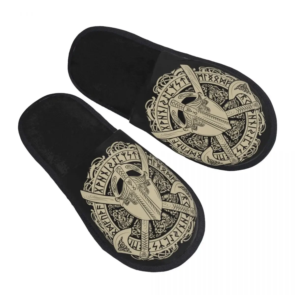 Fur Slipper For Women Men Fashion Fluffy Winter Warm Slippers Viking Helmet Crossed Scandinavian House Shoes