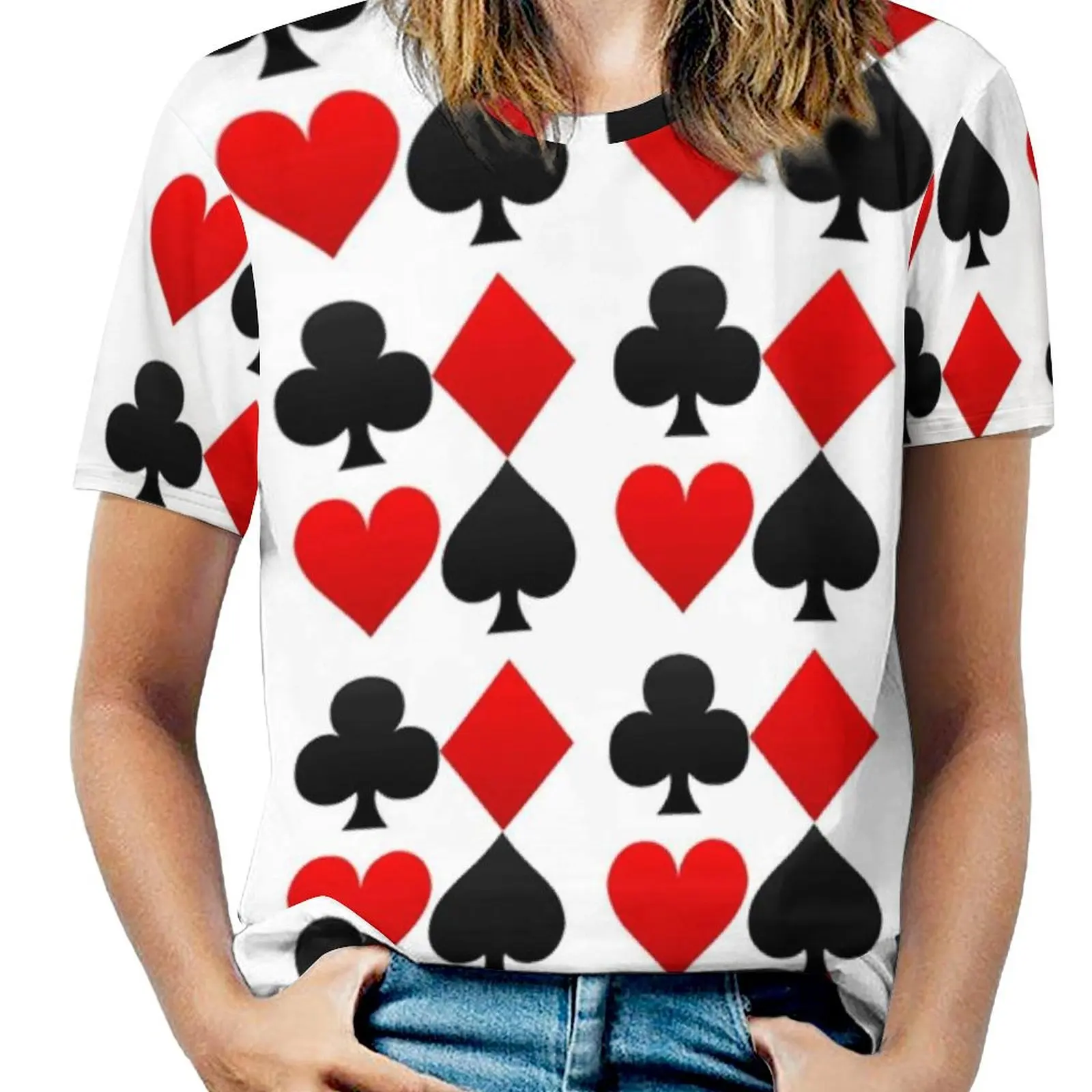Big Size Playing Poker Card T Shirts Hearts Diamonds Clubs Spades Street Wear T-Shirt Short Sleeve Lady Hip Hop Tshirt Sexy Tees