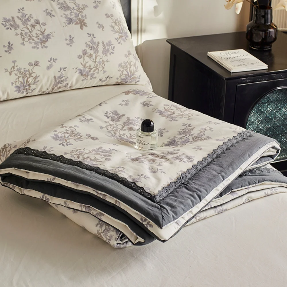 

Pure Cotton Summer Quilt Air Conditioner Comforter Breathable Soft Bedding Floral Printing Thin Quilt for Student Home Textiles