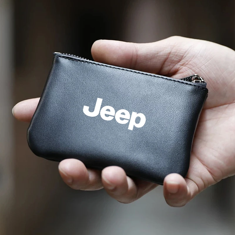 Bolsa para llaves de coche, cartera de cuero con cremallera, monedero para Jeep Wrangler Grand Cherokee Avenger Compass Wagoneer Gladiator Willys