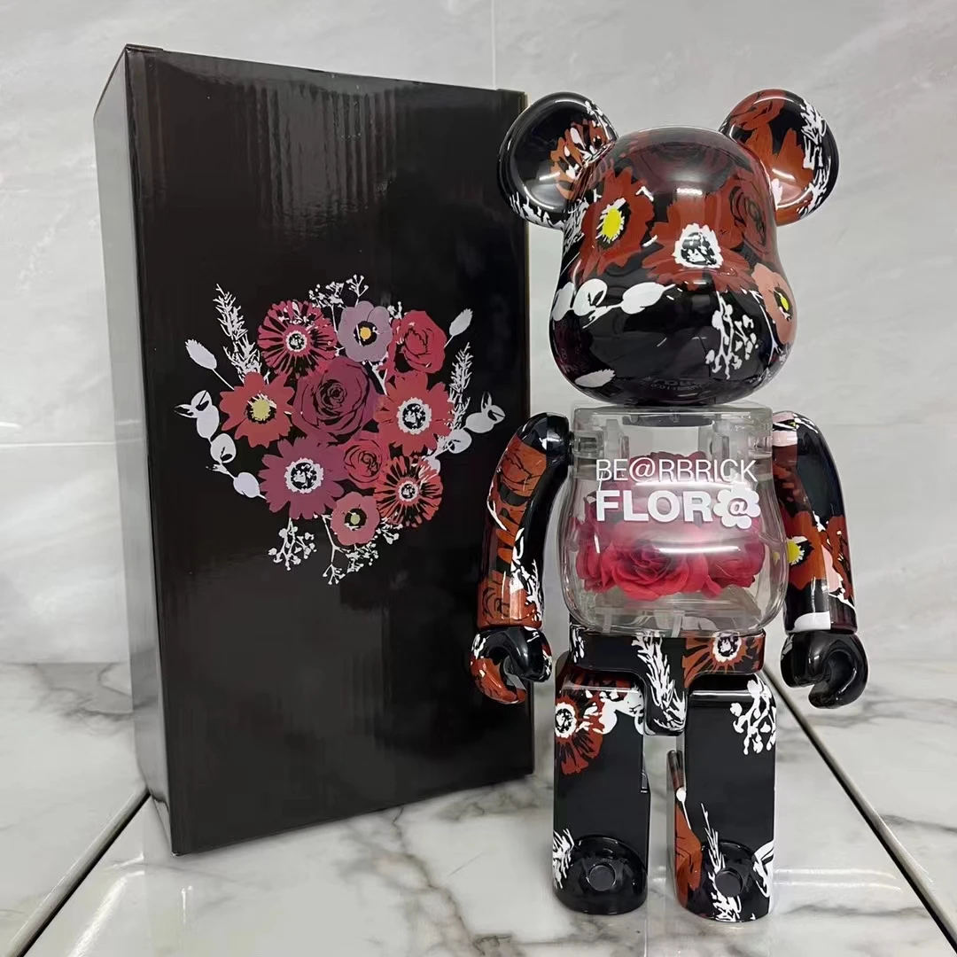 

Bearbrick 400% eternal flower color packaging box Peony flower trend toy doll BE@RBRICK 28cm plastic teddy bear doll