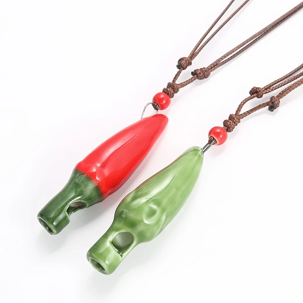 Ceramic Whistle Chili Pendant Necklace Girl Boy Toy Hand Made DIY Porcelain Dangle Choker Necklace Fashion Jewelry Gifts