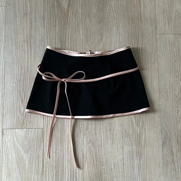 빈티지 우아한 민소매 여자 섹시한 Hotsweet 슬림 맞는 블랙 보우 스트랩 미니 스커트 두 조각 세트 저녁 파티 여름 2025 새로운