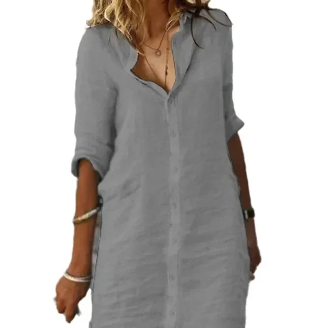 White Spring Cotton Linen Women's Mini Dress Half Sleeve Elegant  Female Trendy Autumn Casual Clothes Office Lady Shirt Dresses