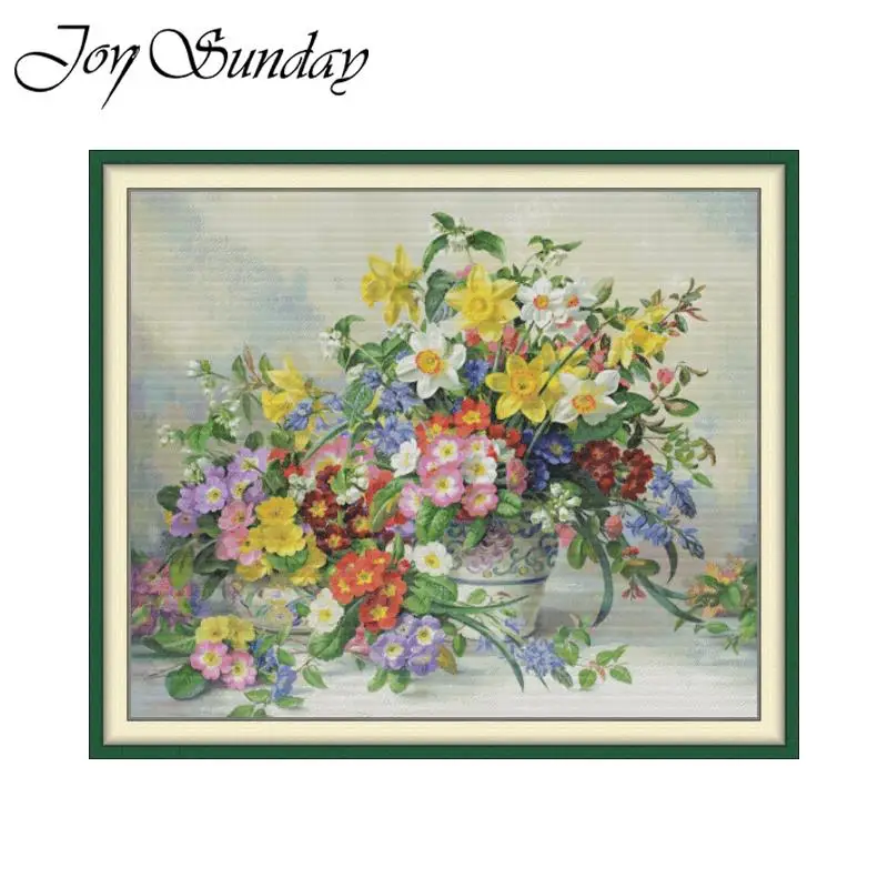 

Joy Sunday Cross Stitch Kits Needle Embroidery Sets DMC Thread Aida Canva 16/14/11CT DIY Flowers in Spring Painting Home Decor
