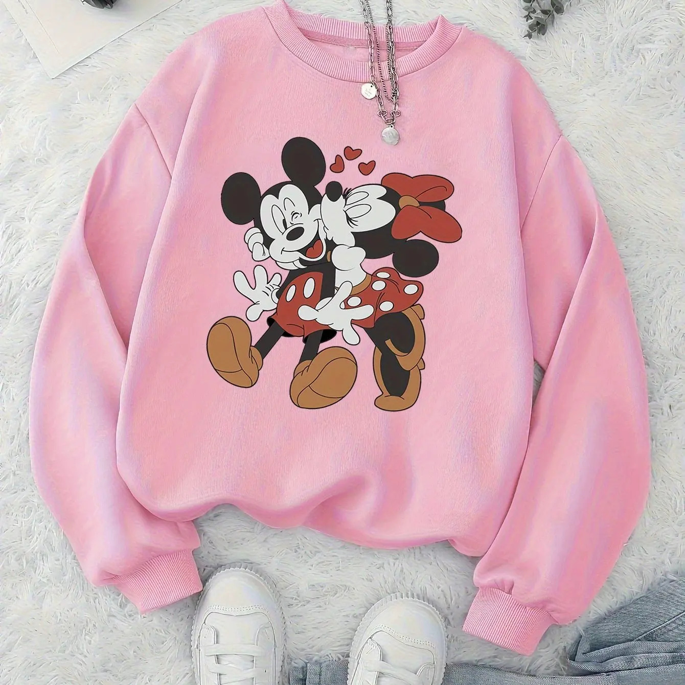 المرأة ديزني ميكي ماوس البلوز سترة أزياء المتضخم للجنسين طاقم الرقبة سترة الخريف والشتاء الصوف عارضة