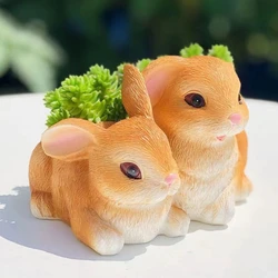 Stylish Succulent Pots Mold Double Rabbit Shaped Planter Molds Desk Accessories Dropship