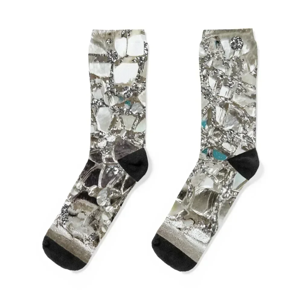 An Image of An Explosion of Sparkly Silver Glitter, Glass and Mirror Socks cartoon tennis colored Designer Man Socks Women's
