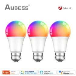 Tuya Zigbee 3.0 Lampadina intelligente GB + WW + CW E27 9W Smart Home Timer Lampada a LED Funziona con il controllo dell'app Smart Life Alexa Google Home