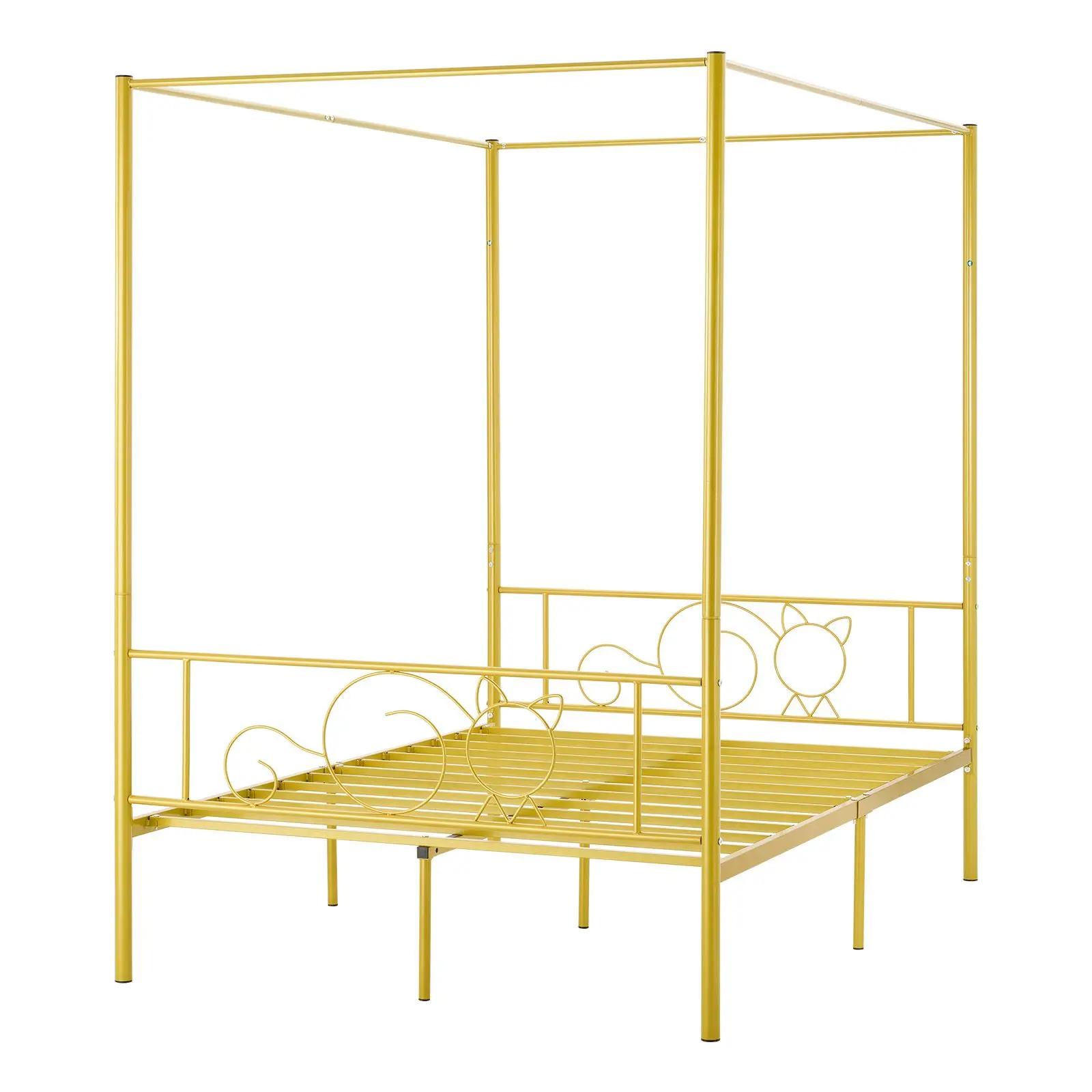 Full Size Canopy Bed Frame, Metal Canopy Bed with Minimalist Headboard & Four Posters Design, Heavy Duty Steel Slats Support, Un