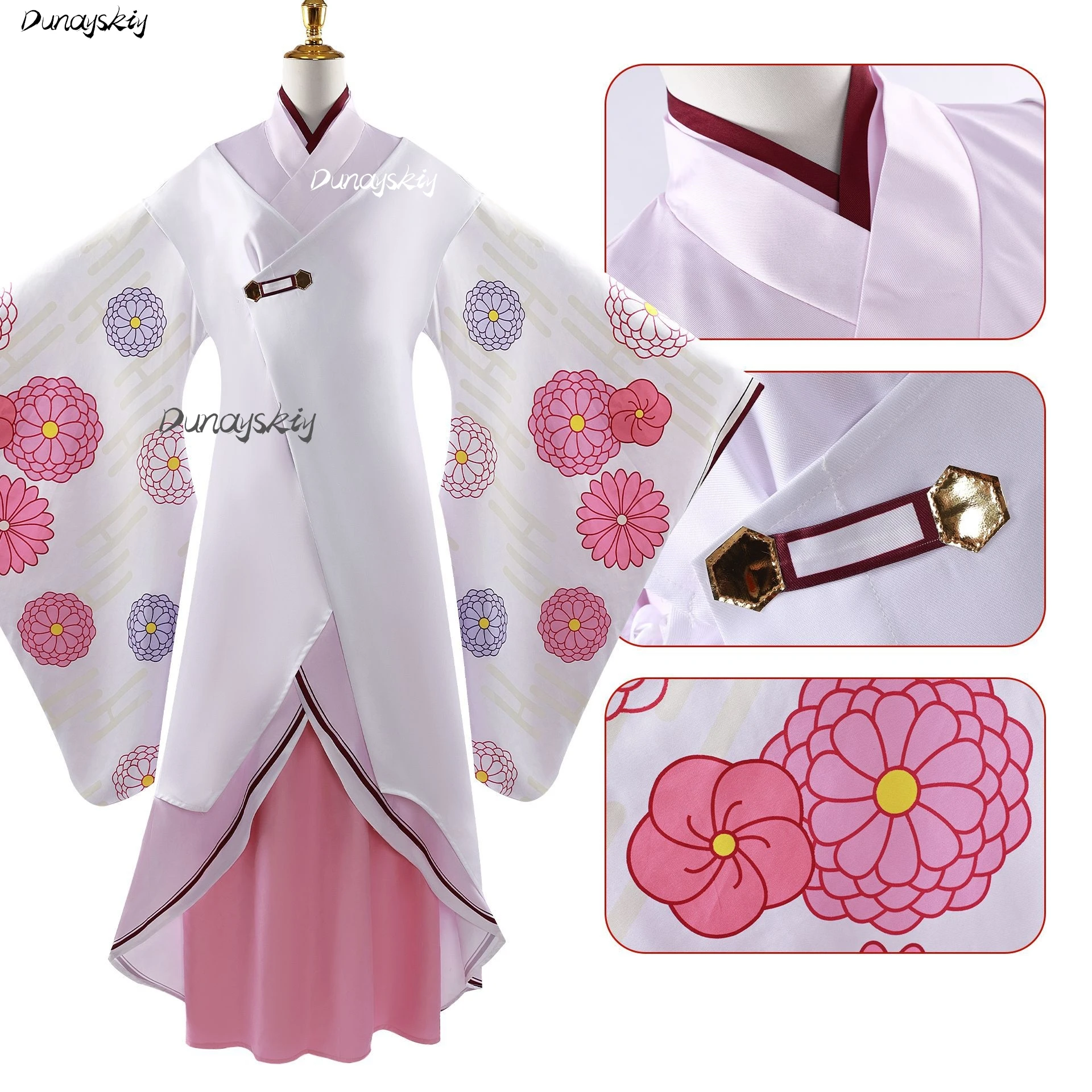 Oshi no Ko Akane Kurokawa Cosplay Costume Set Traditional Japanese Kimono Pink White Long Silver Wig with Bangs Anime Costumized