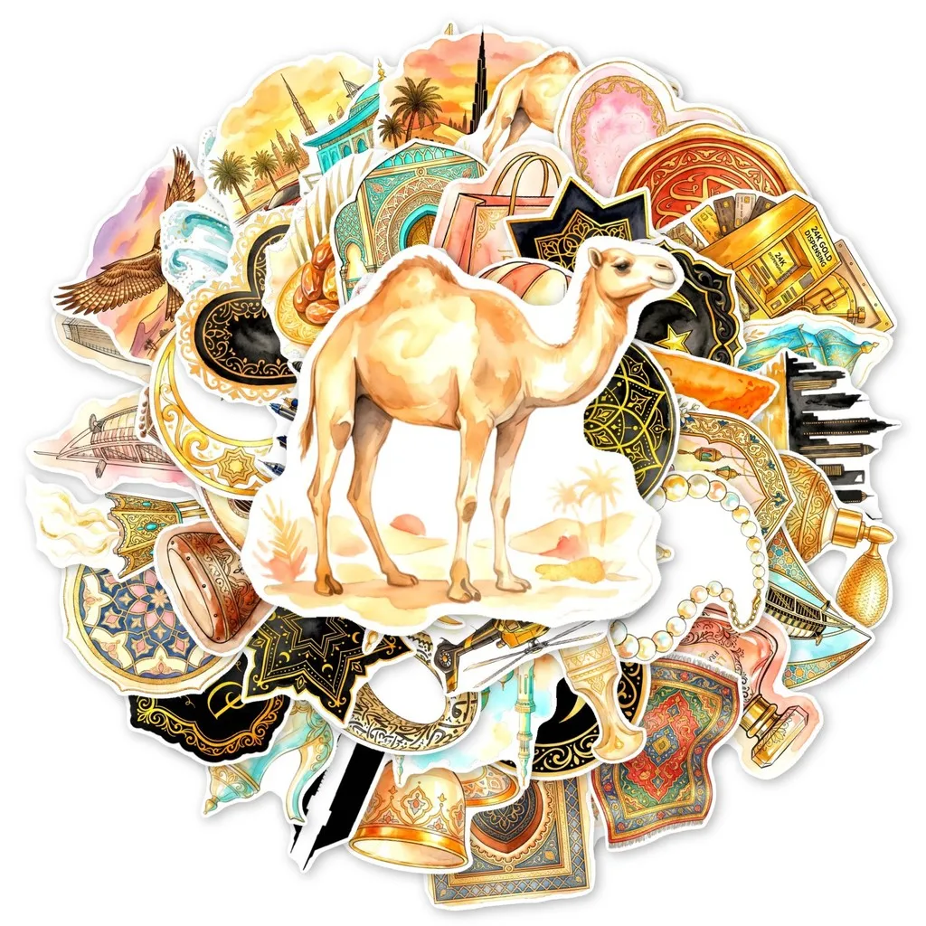 50Pcs Exotic Vintage Arabian Style Stickers, Dubai Themed Pattern Decals for Notebook Luggage DIY Aesthetic Giajar Sticker Store