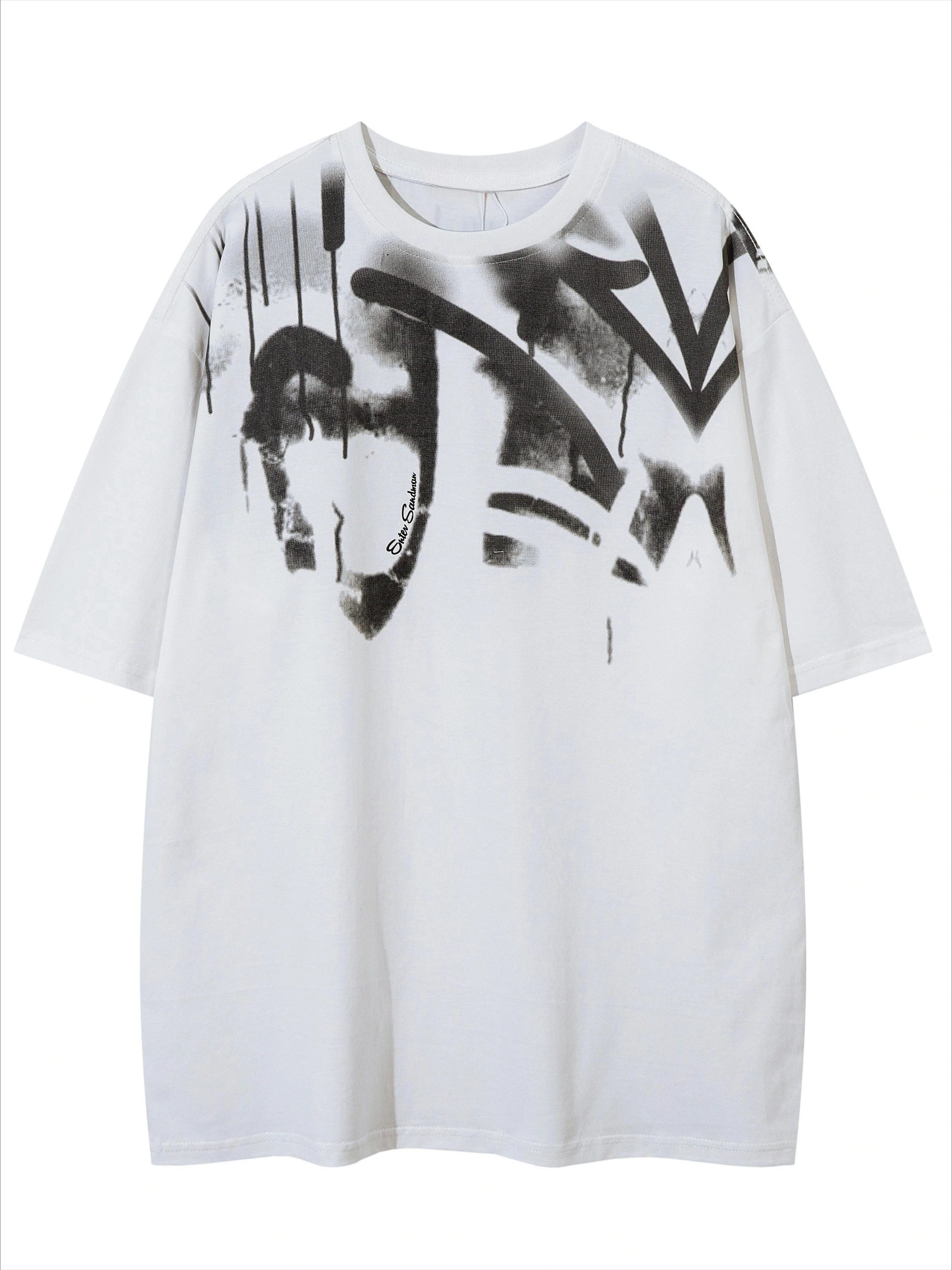 Trendy Dark Graffiti Art Graphic Tee Unisex Men Women Distressed Face Print Streetwear Short Sleeve Casual Top