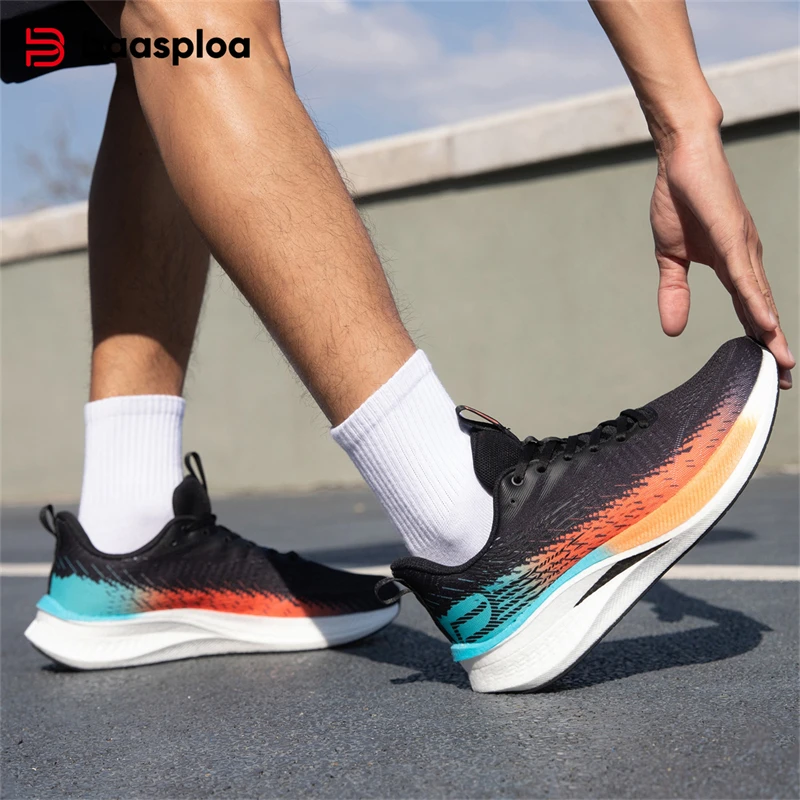 Baasploa Men Running Shoes Breathable Lightweight Profession Sport Sneakers Male Comfort Carbon Plate Sneakers Non-Slip Marathon