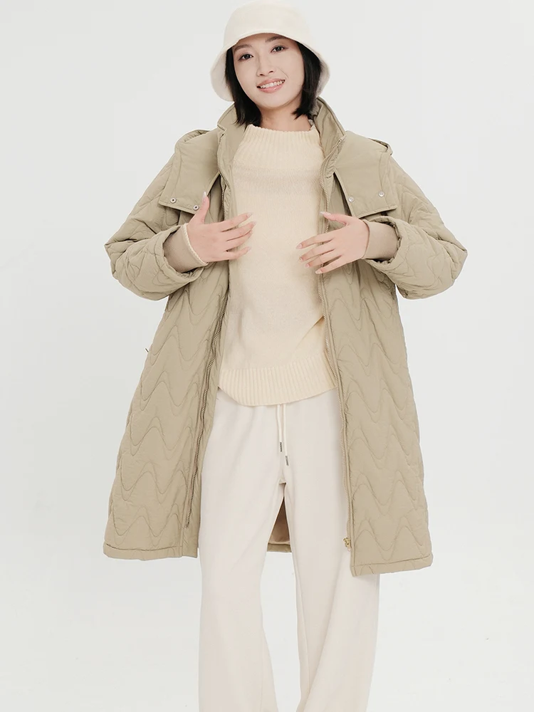 

Bukhara Original Women's Cotton Jaet Hooded Commuter Mid-Length Over-Knee Winter Outerwear Long Sve Zipper Pure Color