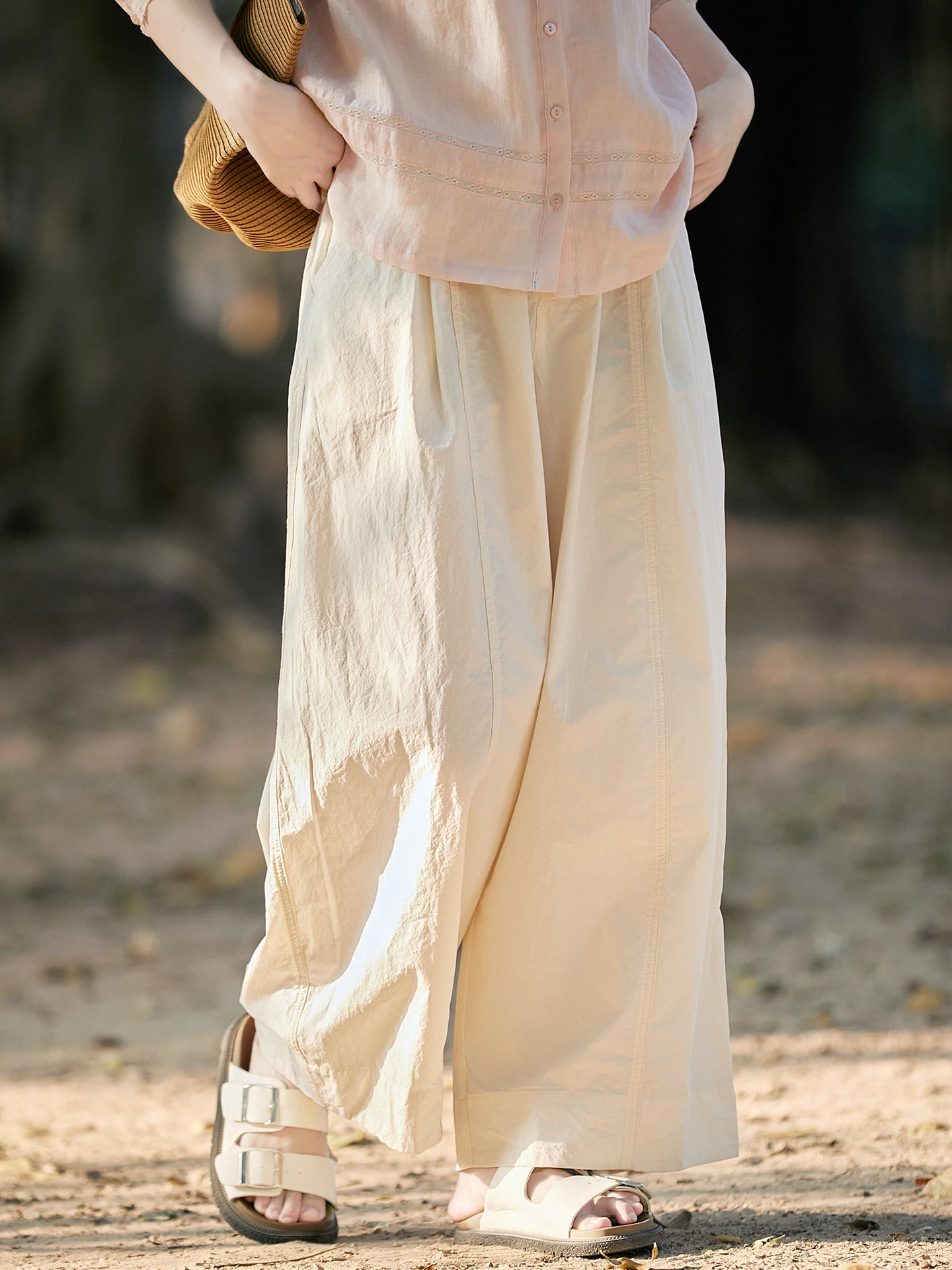 

Gujia High Densi Cotton Texture Loose Casual Pants Women's Full Cotton Straight Leg Pants All Match Loose Elastic Waist