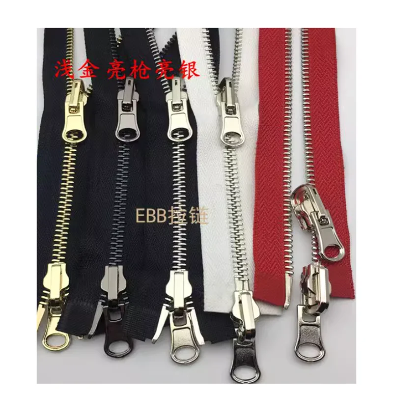 5# double open ends light golden white silver gun black metal zipper with rotating puller for two sides clothing diy repair2248