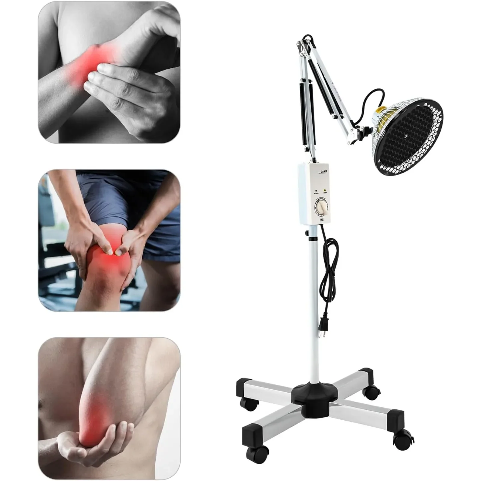 Lámpara calefactora de infrarrojos lejanos de 250 W y 110 V, 360 ° Lámpara infrarroja giratoria de un solo cabezal, dispositivo de calefacción para aliviar el dolor por circulación ajustable