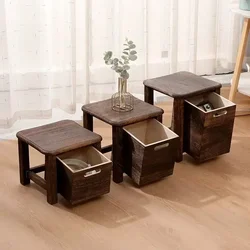 Solid Wood Entrance Hallway Change Shoes Bench,Sofa Bedside Low Table Ottoman Cabinet,Nordic Storage Square Stool with Drawer