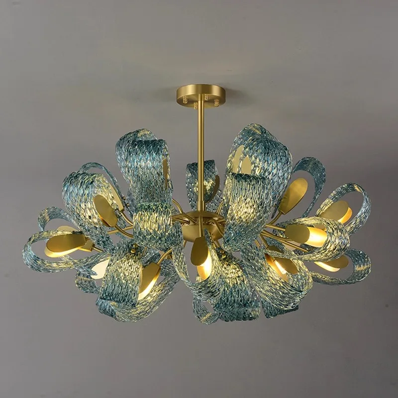 Light Luxury Living Room Peacock Blue Designer Creative Art Ceiling Lamp New Model Dining Room Bedroom All Copper Lamp