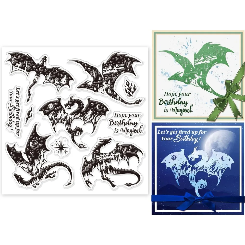 Dragon Background Clear Stamps Dragon Landscape Decorative Clear Stamps Silicone Stamps for Card Making Photo Album Decorations