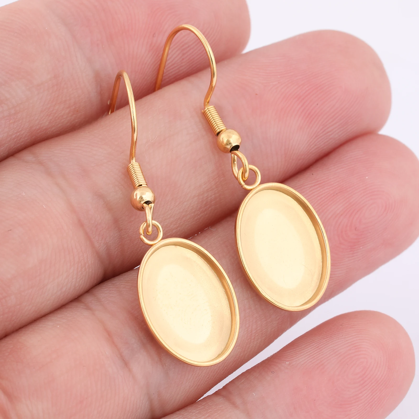 10pcs Stainless Steel Gold Plated 10x14mm Oval Cabochon Earring Base Setting Blanks Diy Ear Hooks Findings For Jewelry Making